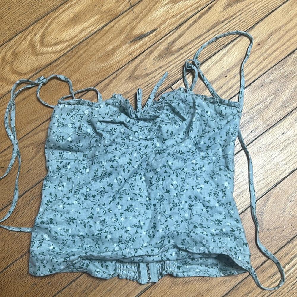 Reformation Green White Floral Top